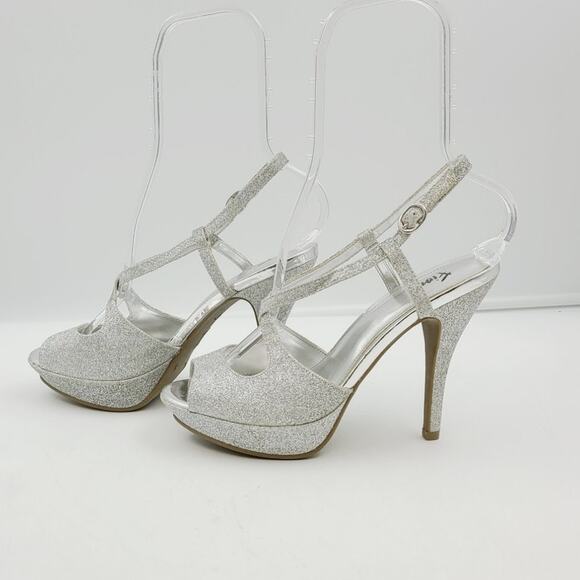 Fioni Silver Glitter Peep-toe Stilettos, Size 8, EUC - Picture 3 of 8